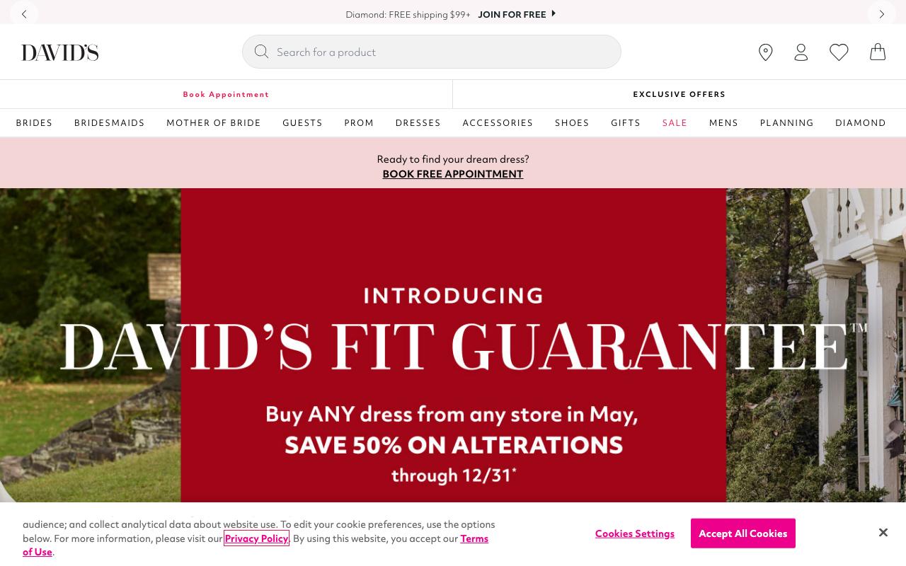davidsbridal.com homepage screenshot