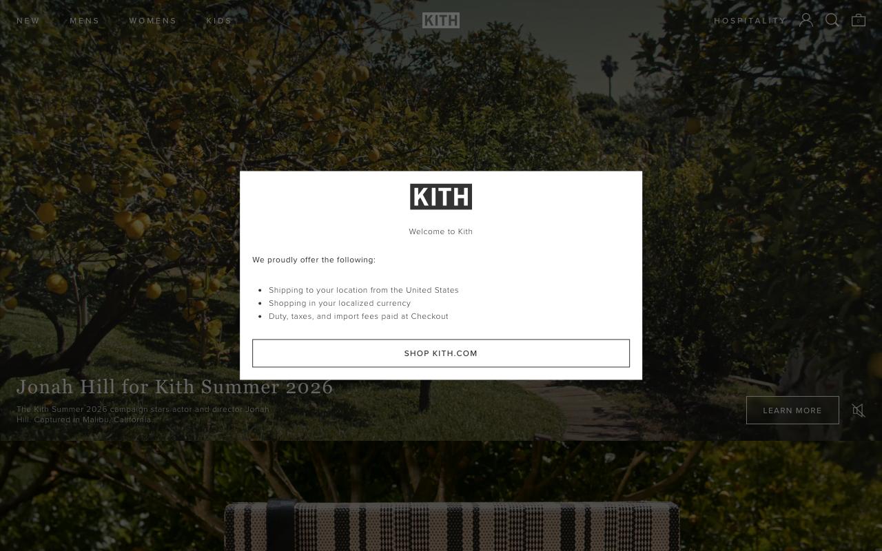kith.com homepage screenshot