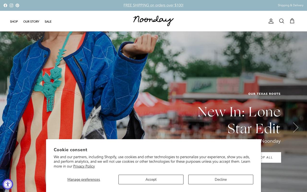noondaycollection.com homepage screenshot