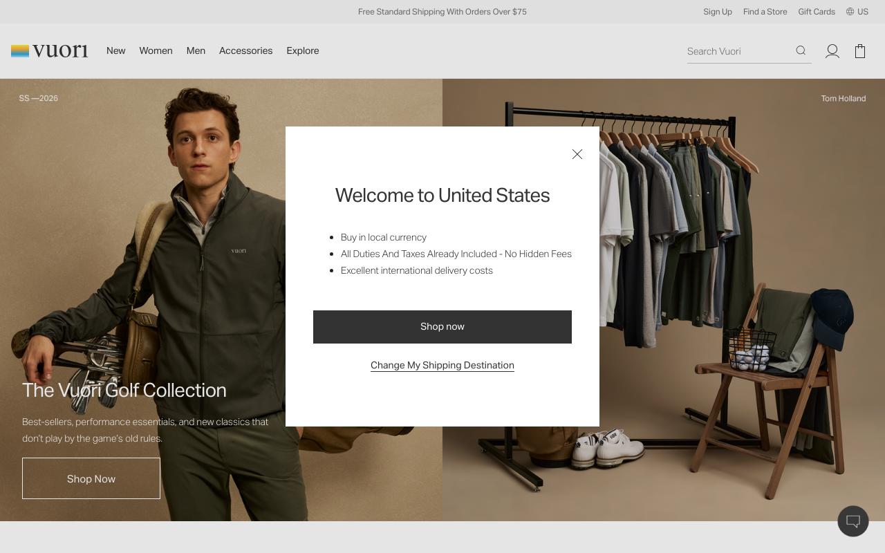 vuoriclothing.com homepage screenshot