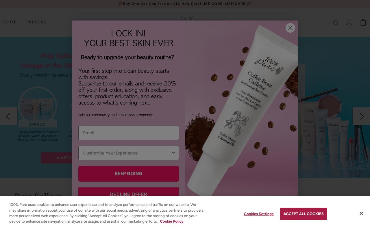 100percentpure.com homepage screenshot