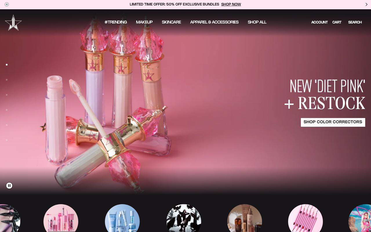jeffreestarcosmetics.com homepage screenshot