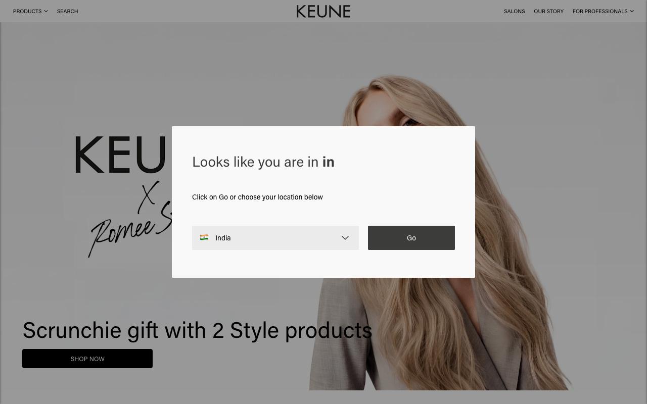 keune.com homepage screenshot