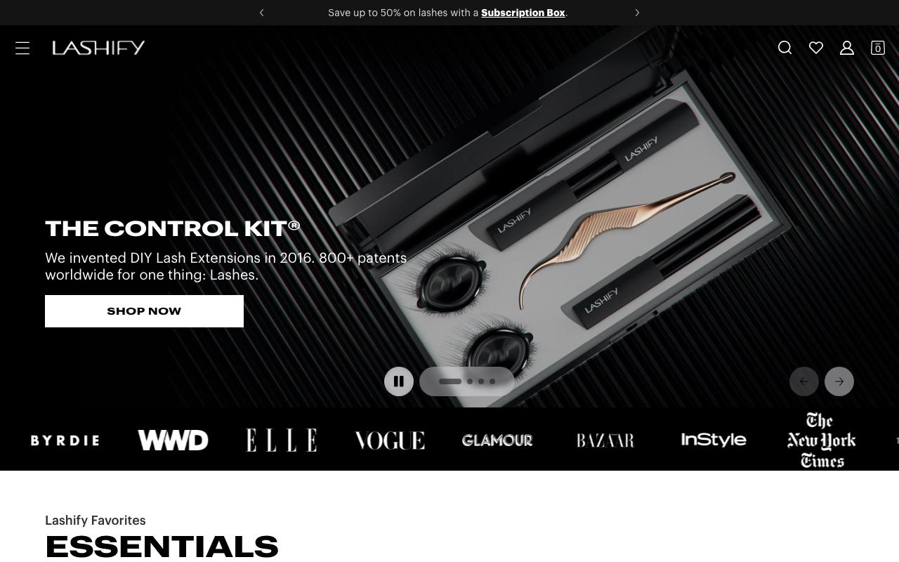 lashify.com homepage screenshot