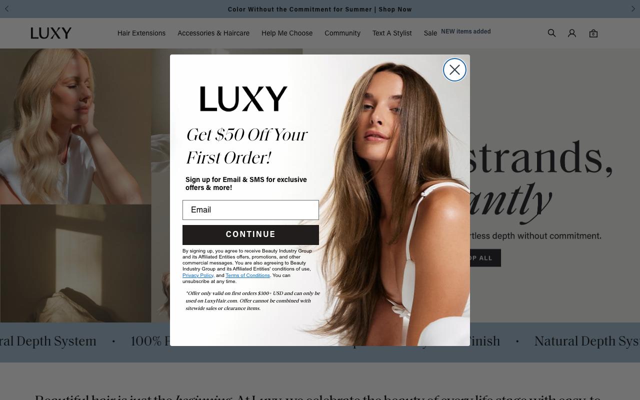luxyhair.com homepage screenshot