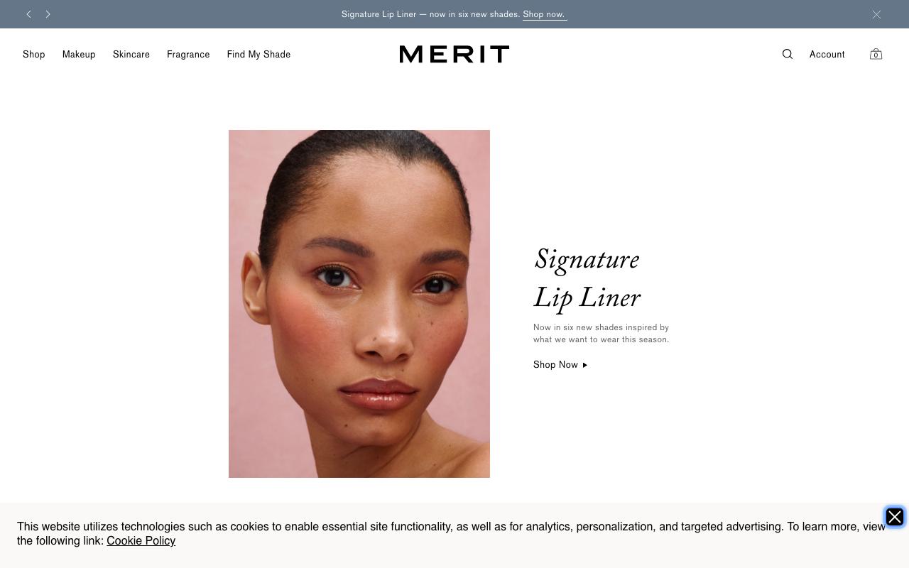 meritbeauty.com homepage screenshot