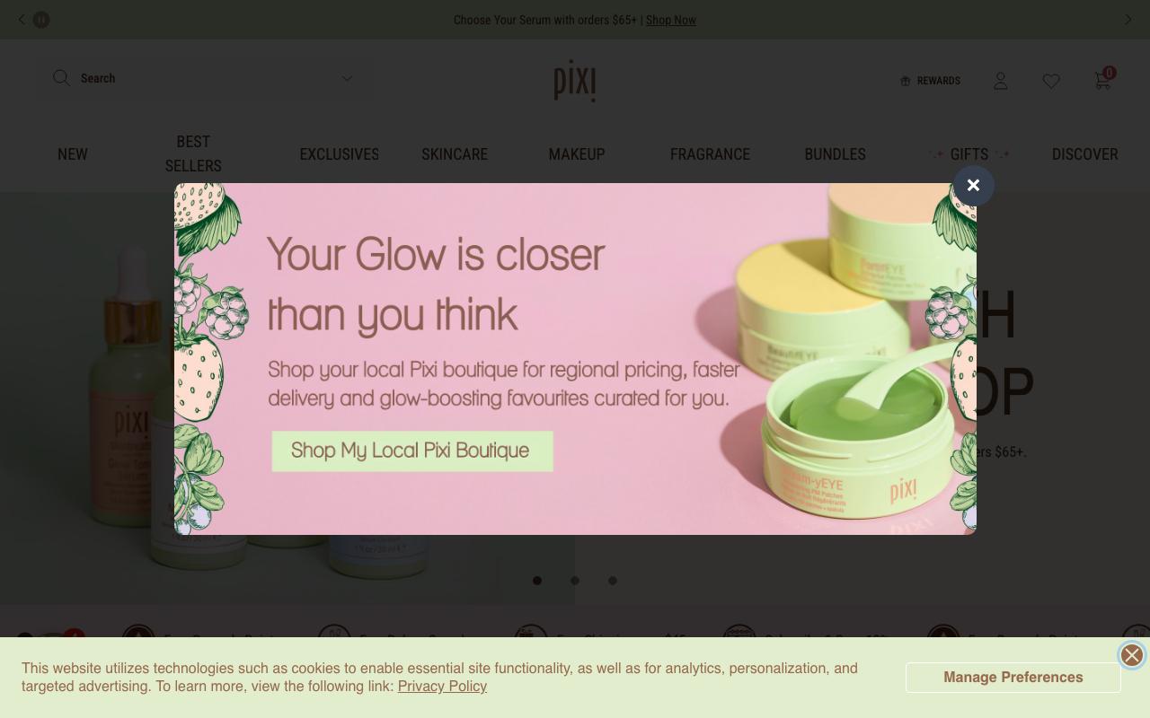 pixibeauty.com homepage screenshot
