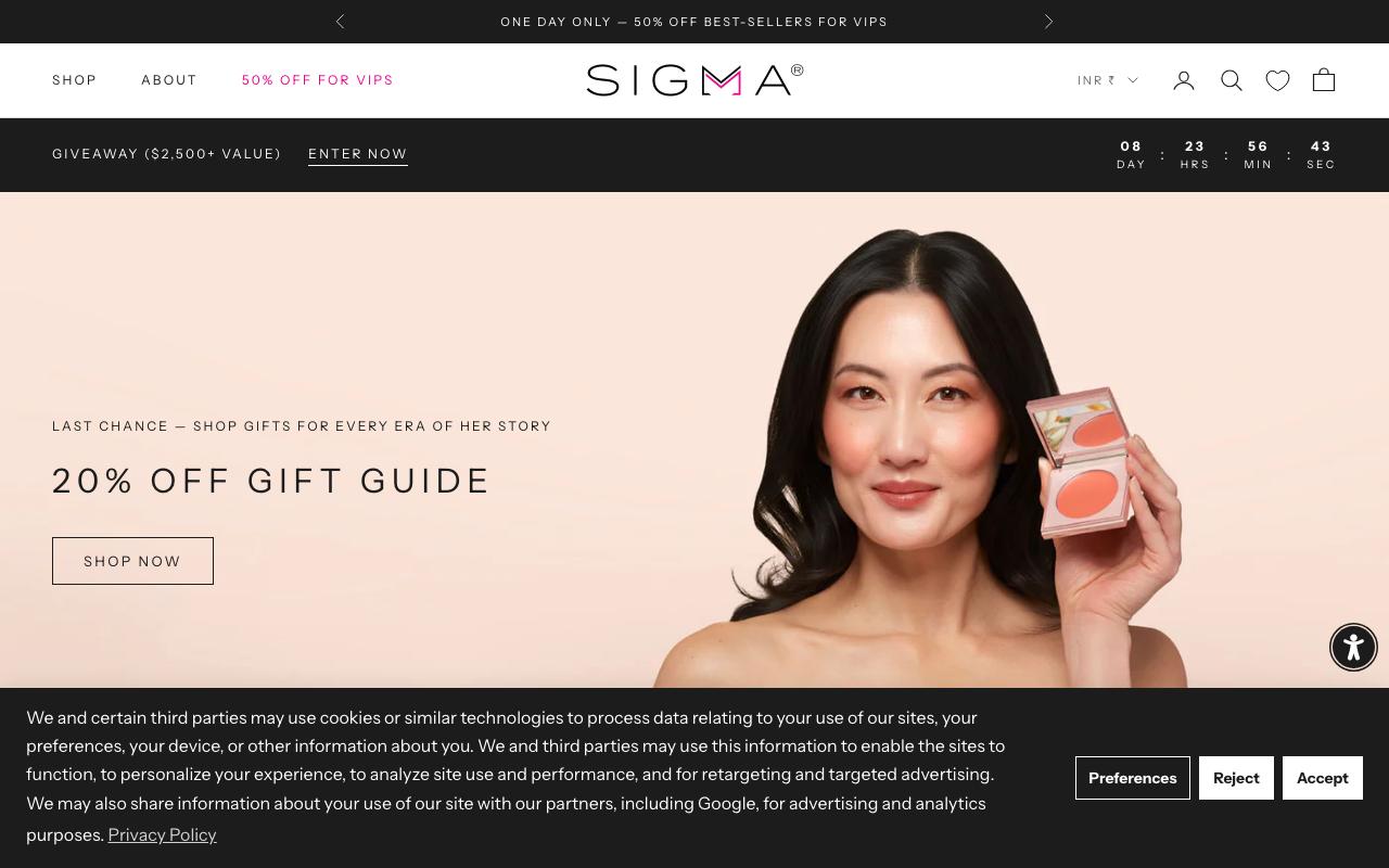 sigmabeauty.com homepage screenshot