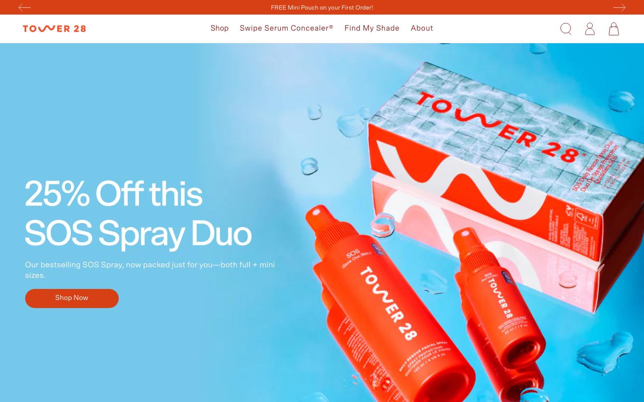 tower28beauty.com homepage screenshot