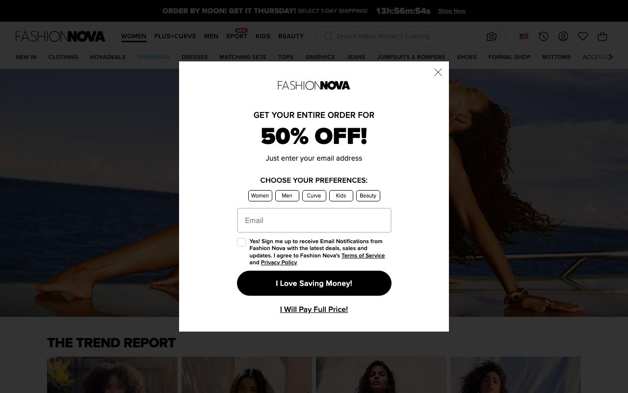 fashionnova.com homepage screenshot