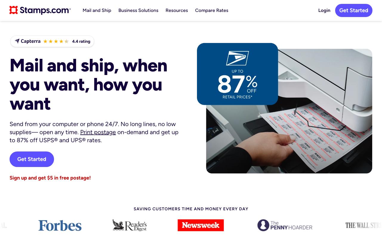 stamps.com homepage screenshot