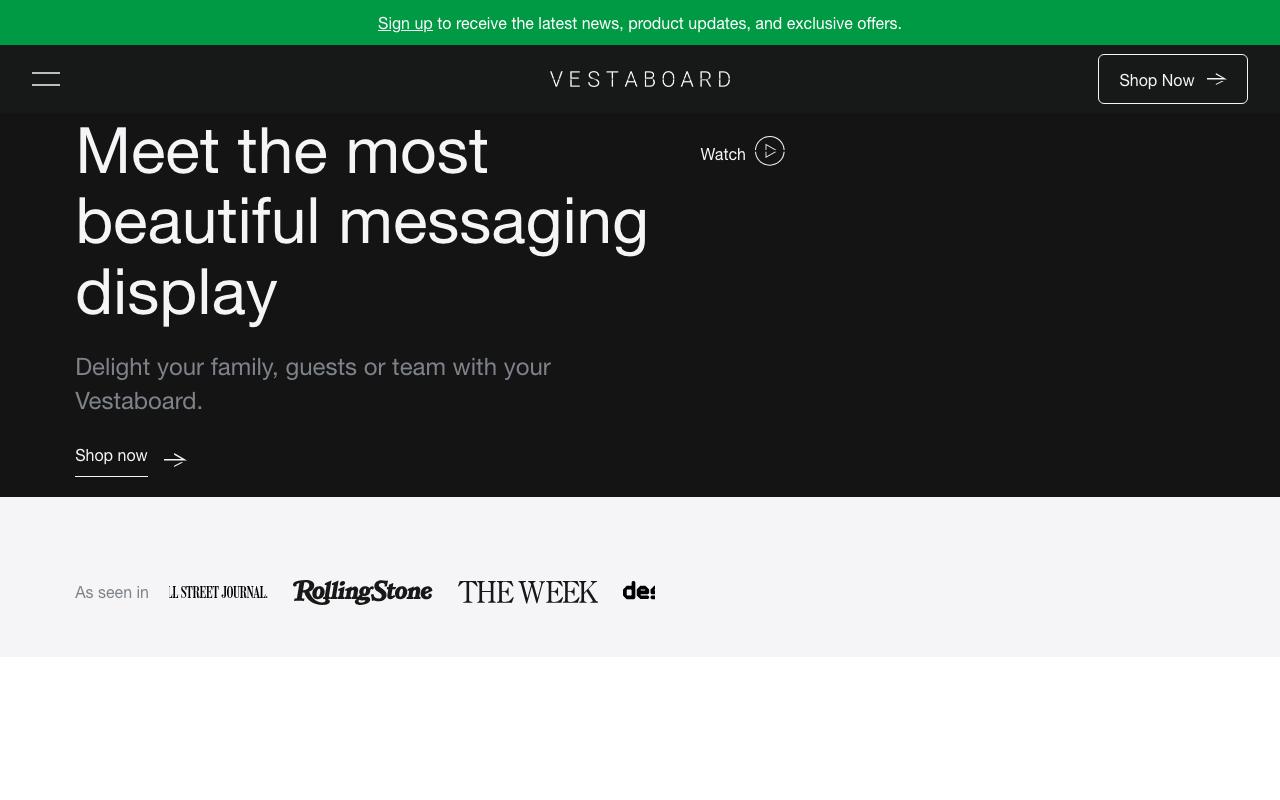 vestaboard.com homepage screenshot