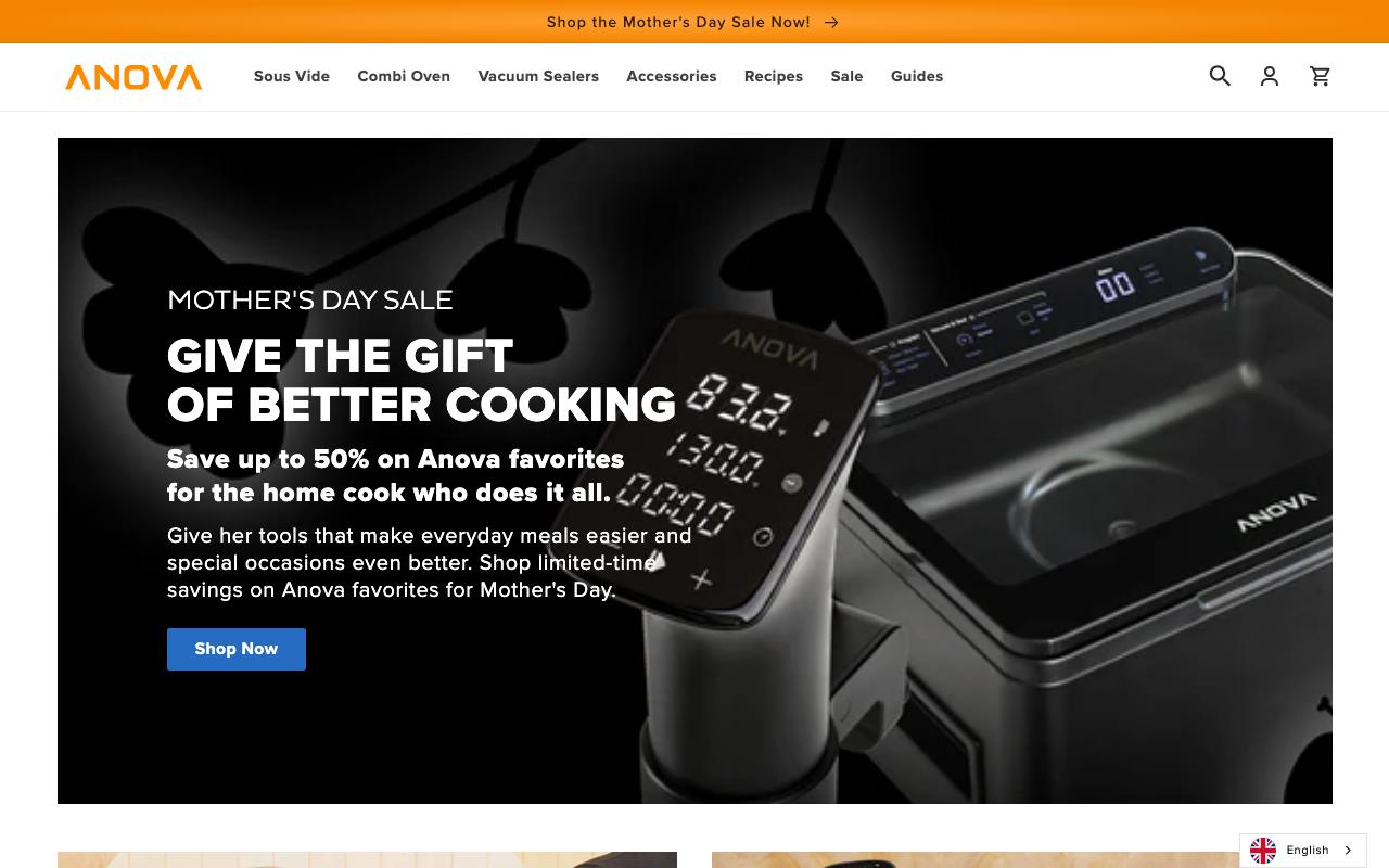 anovaculinary.com homepage screenshot