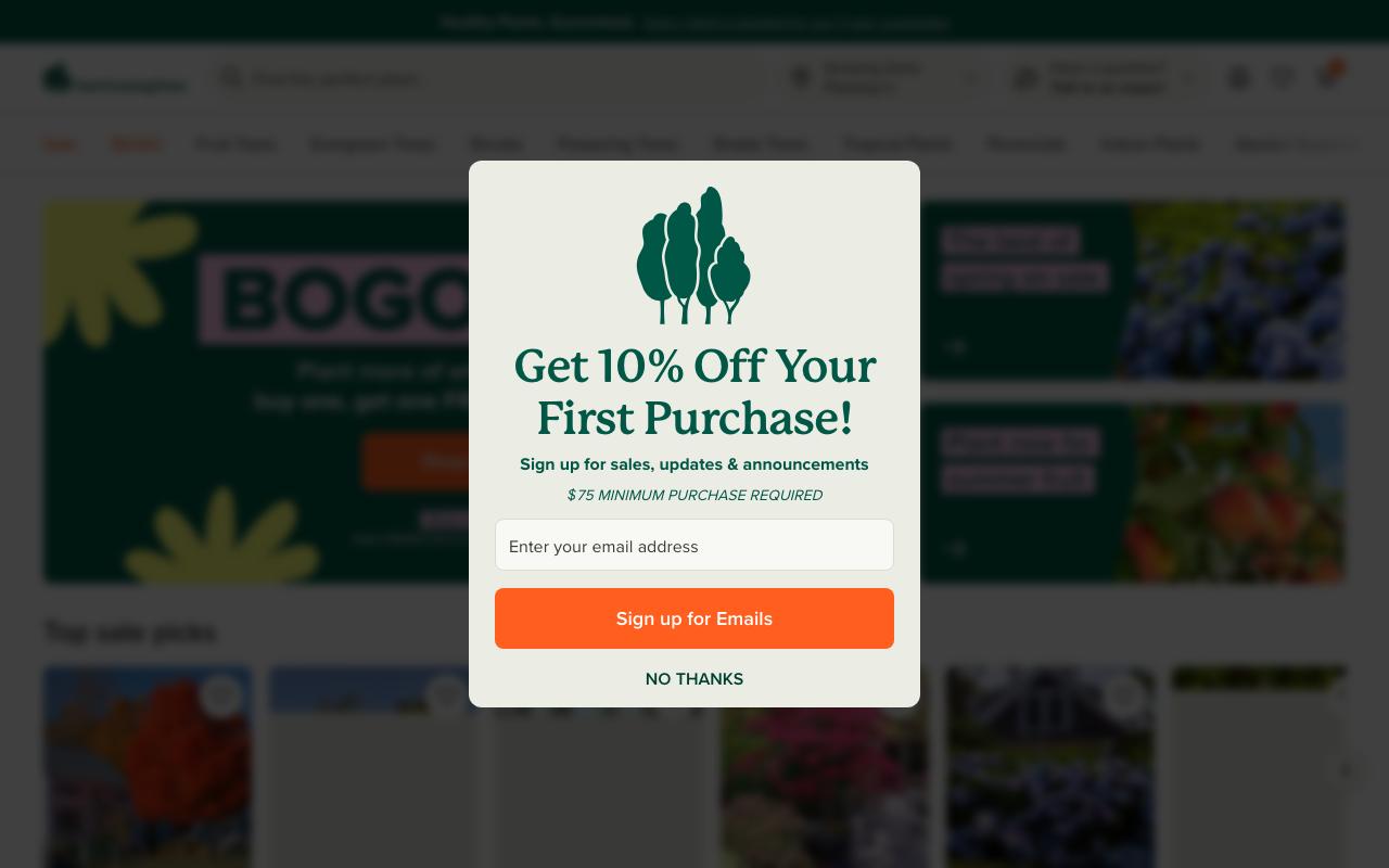fast-growing-trees.com homepage screenshot