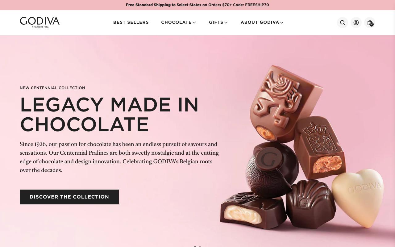 godiva.com homepage screenshot