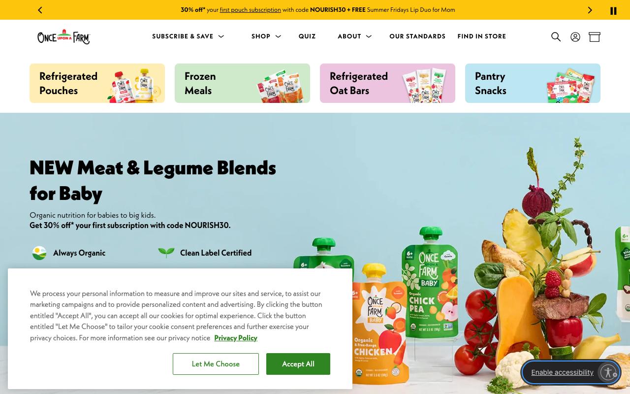 onceuponafarmorganics.com homepage screenshot