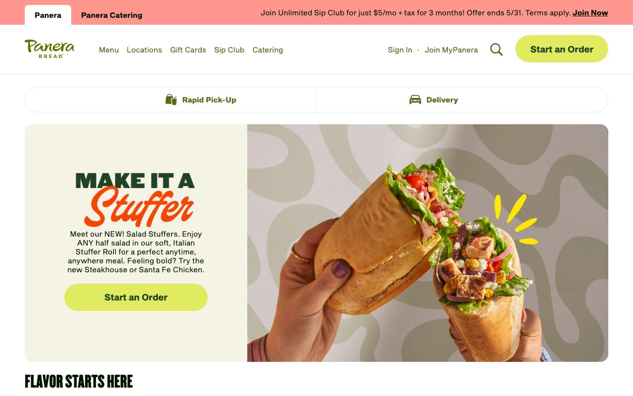 panerabread.com homepage screenshot