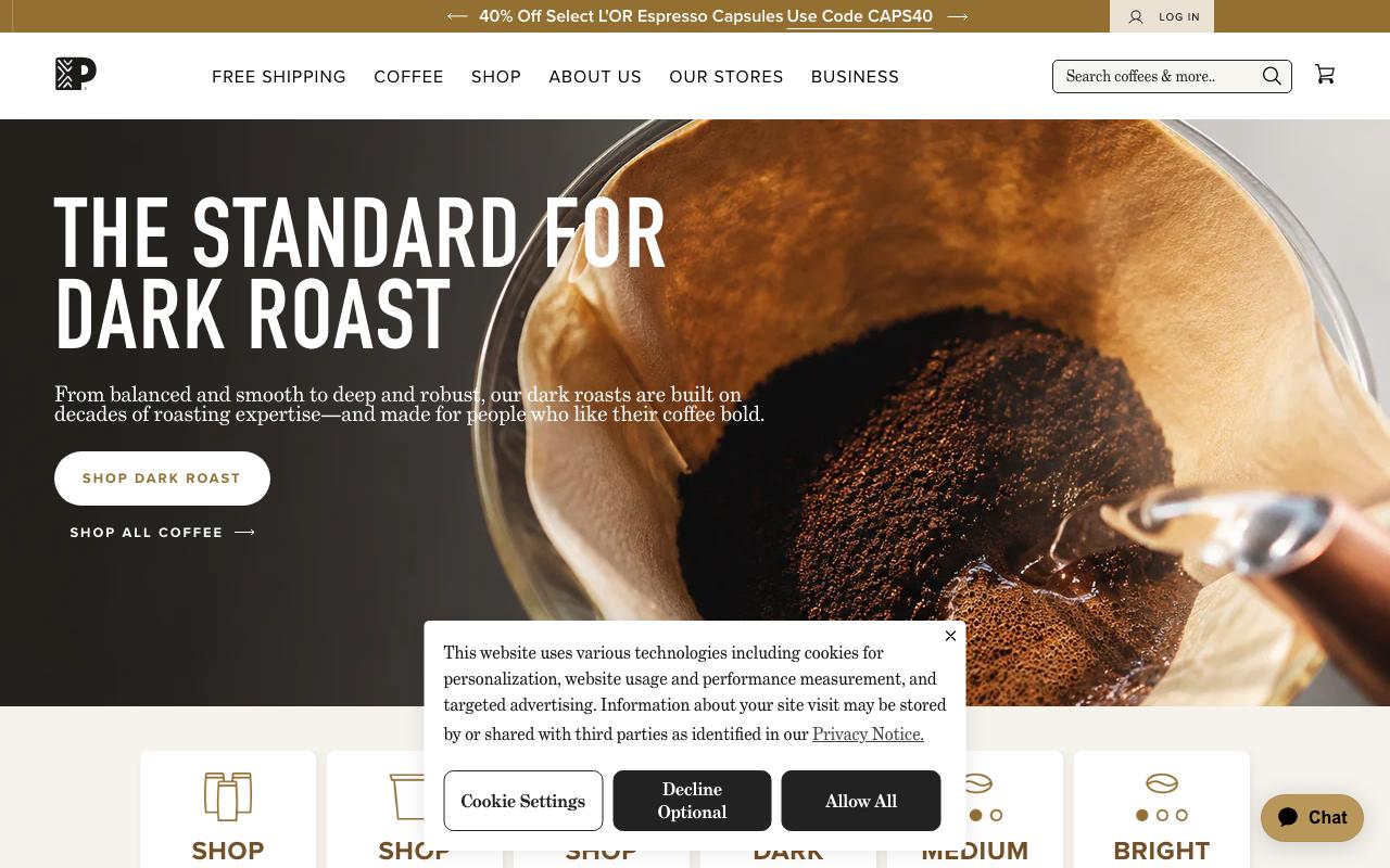 peets.com homepage screenshot