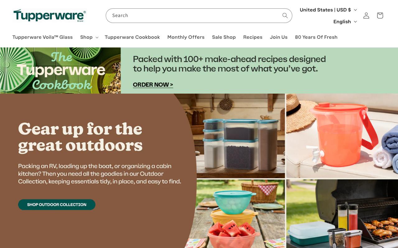 tupperware.com homepage screenshot