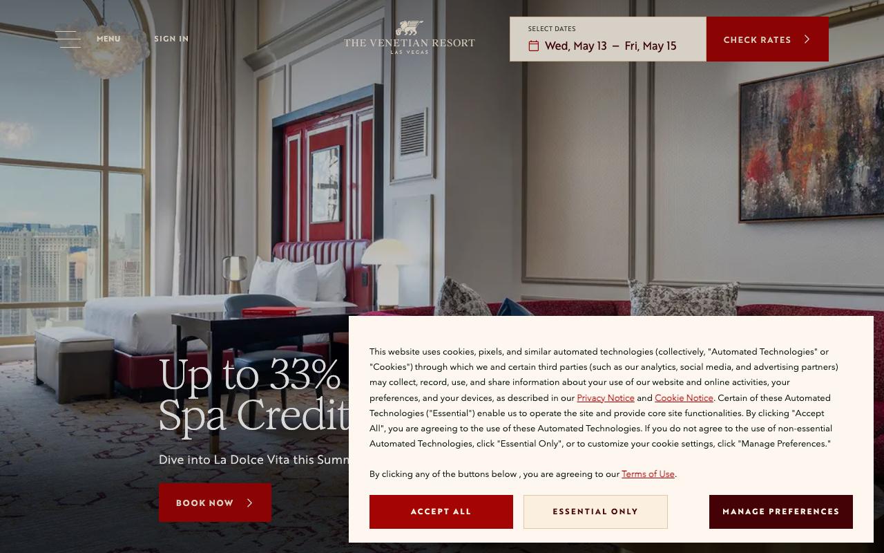 venetianlasvegas.com homepage screenshot