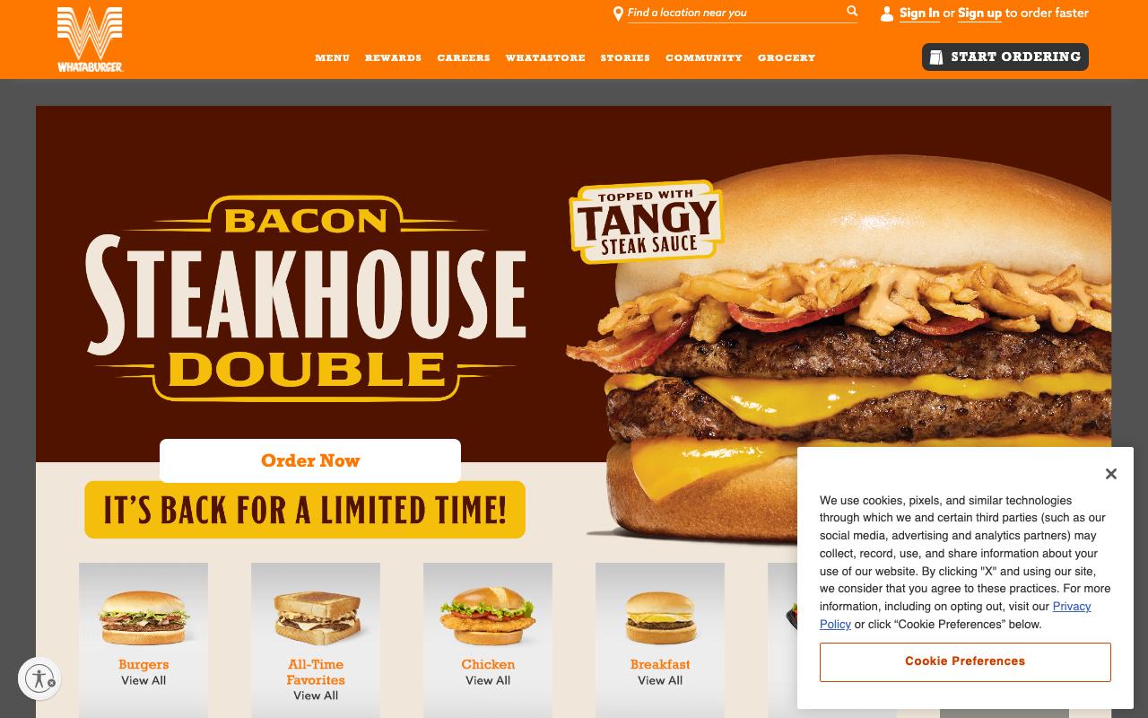 whataburger.com homepage screenshot