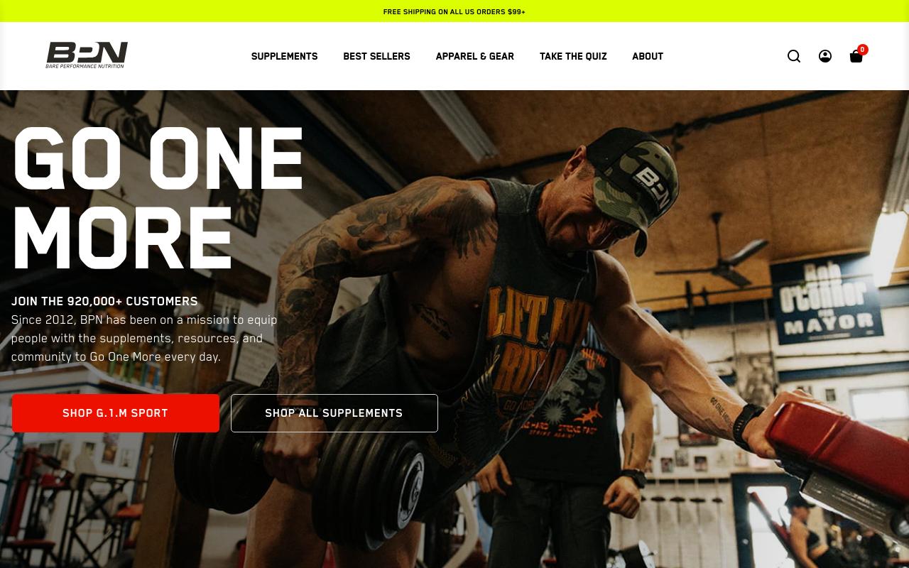 bareperformancenutrition.com homepage screenshot