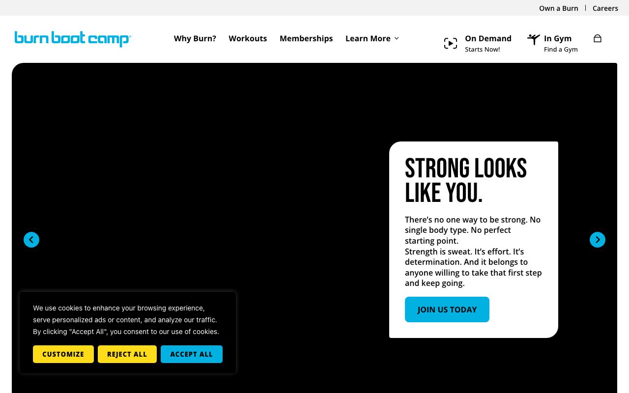burnbootcamp.com homepage screenshot
