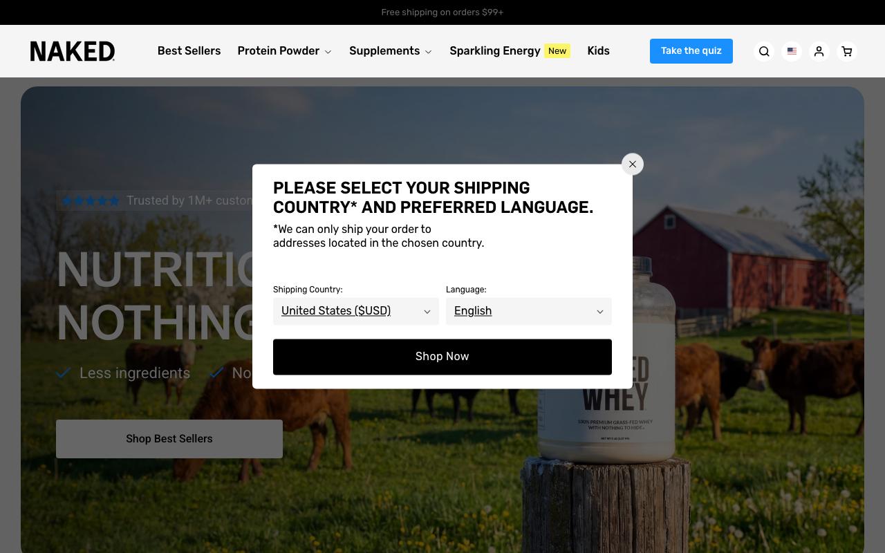 nakednutrition.com homepage screenshot