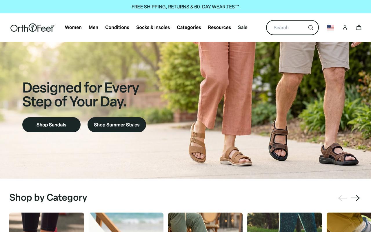 orthofeet.com homepage screenshot