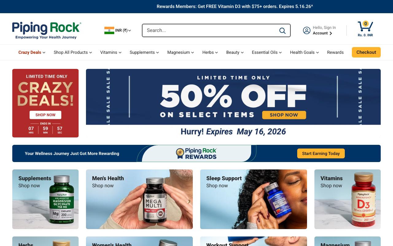 pipingrock.com homepage screenshot