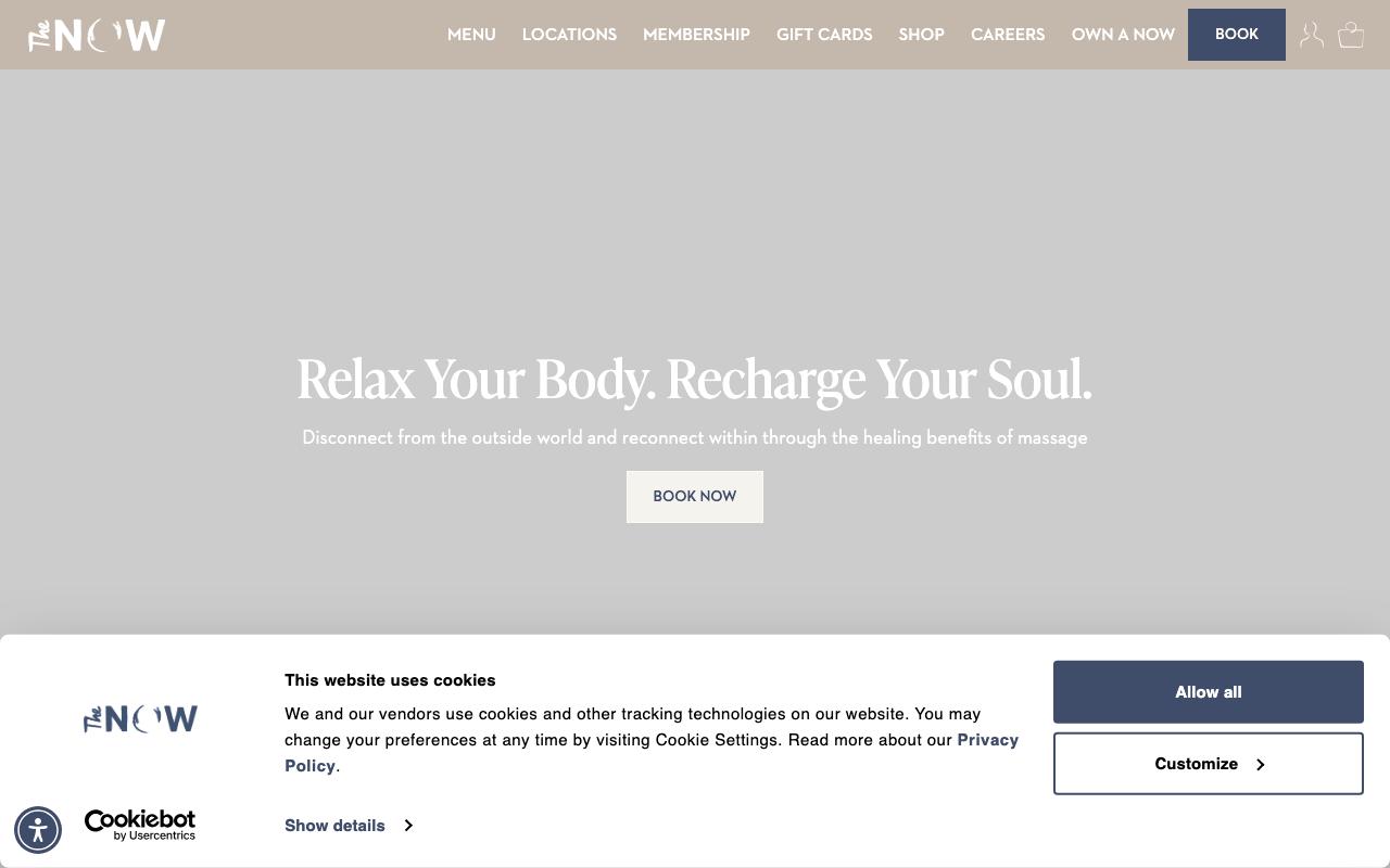 thenowmassage.com homepage screenshot