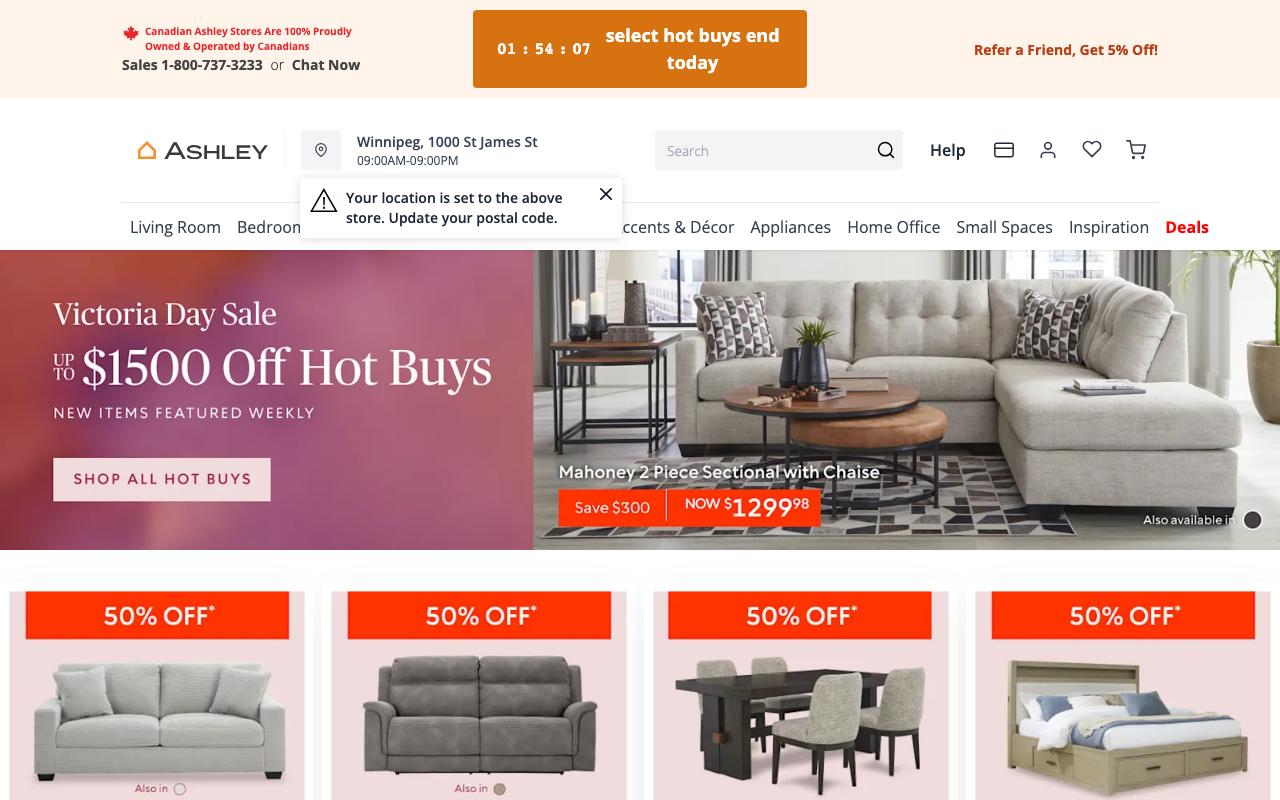 ashleyhomestore.ca homepage screenshot