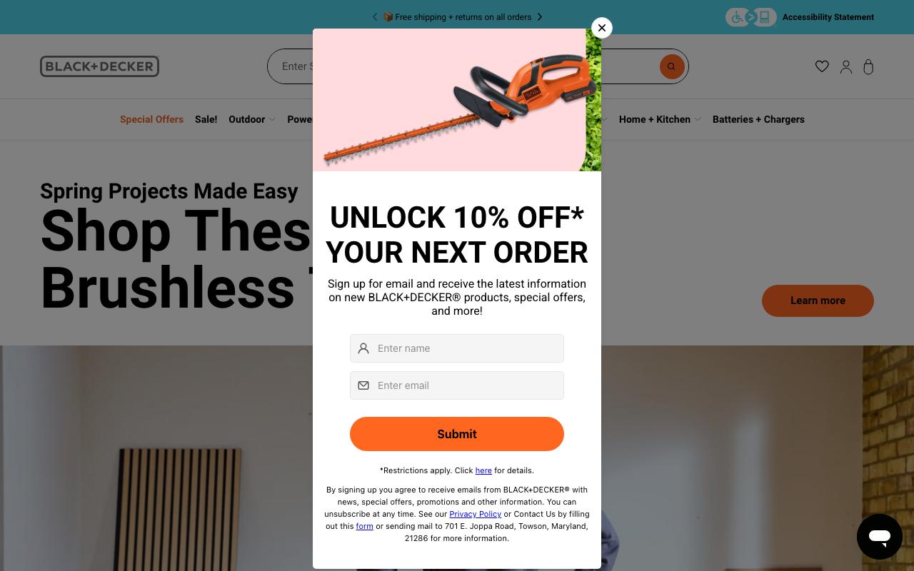 blackanddecker.com homepage screenshot