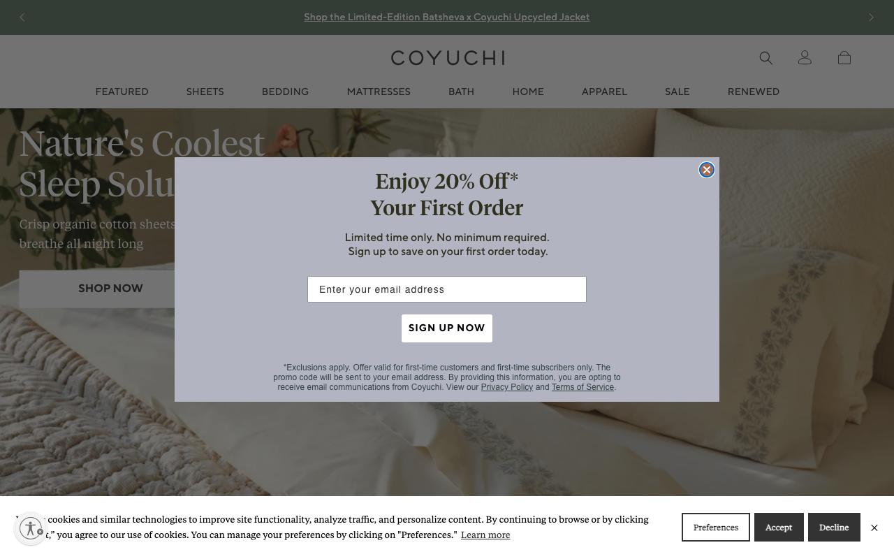coyuchi.com homepage screenshot