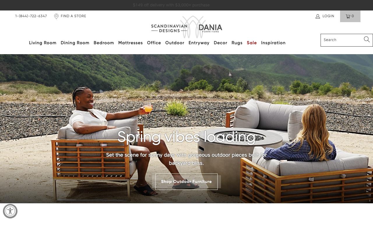 daniafurniture.com homepage screenshot