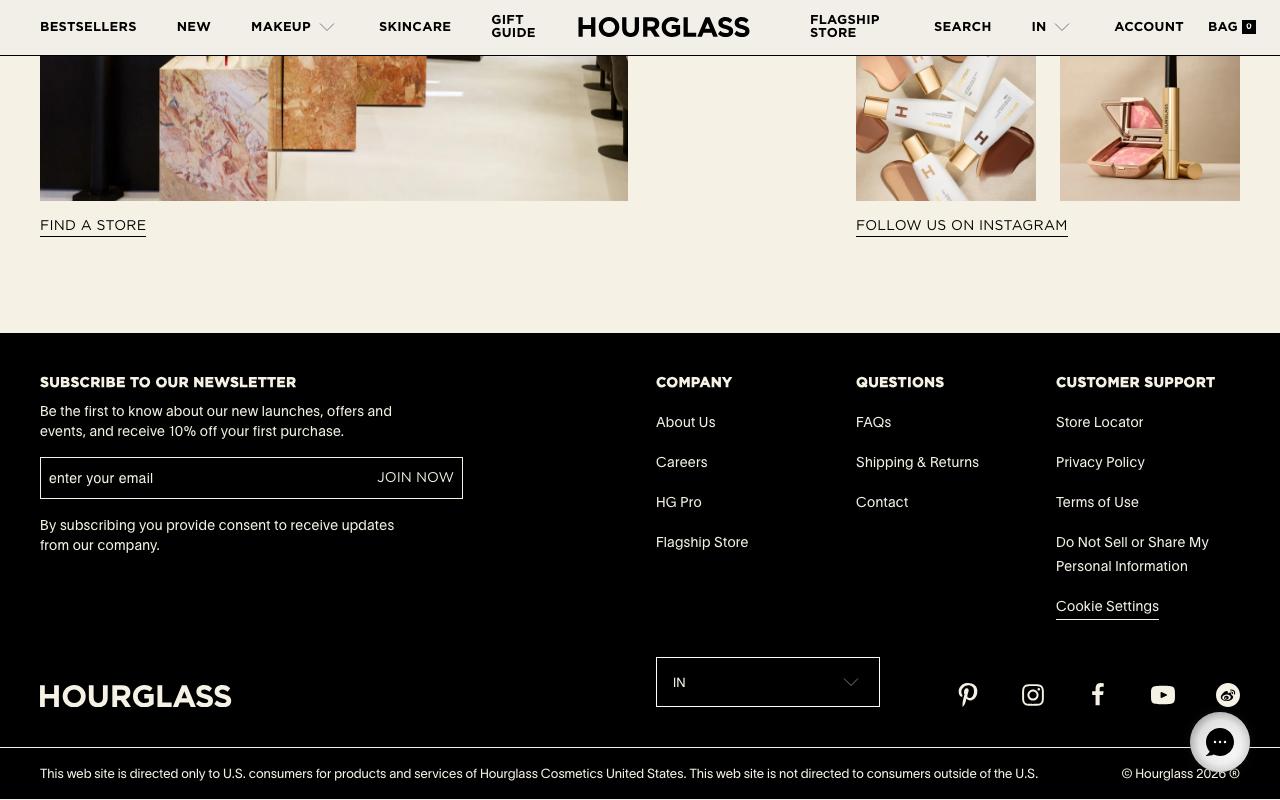 hourglasscosmetics.com homepage screenshot