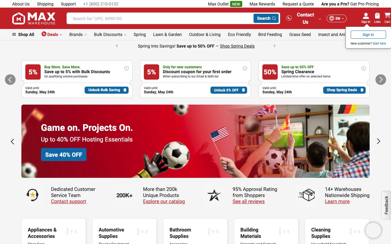 maxwarehouse.com homepage screenshot