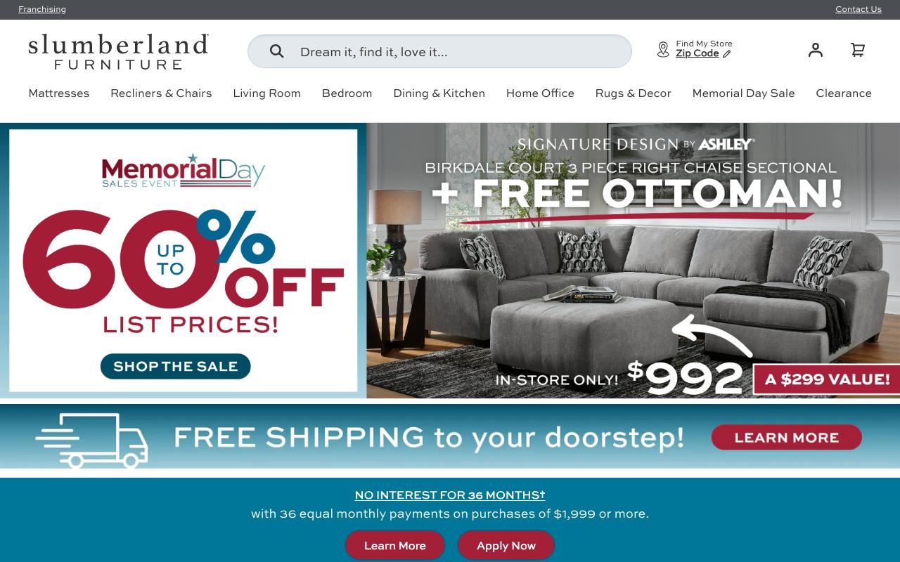 slumberland.com homepage screenshot