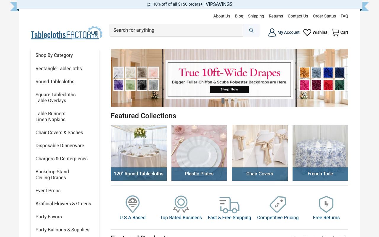 tableclothsfactory.com homepage screenshot