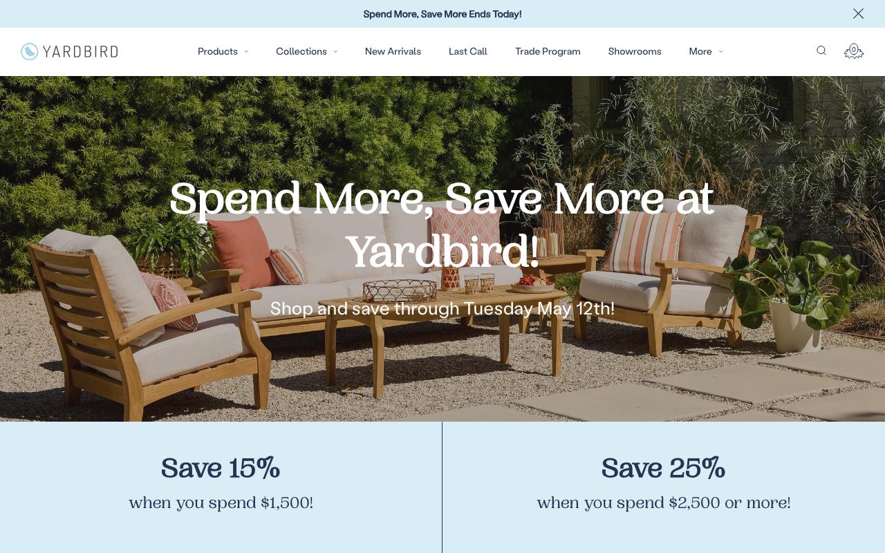 yardbird.com homepage screenshot