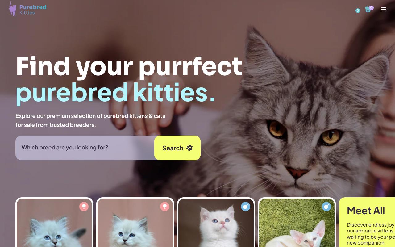 purebredkitties.com homepage screenshot